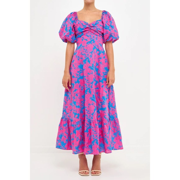 NWT Free the Roses Floral Cut-Out Maxi Dress Size Small Blue/Fushia Pink - Picture 5 of 11